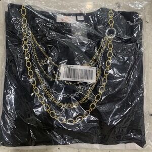 New Quacker Factory XL Gold Jewel CHARMS Glam Art-to-Wear 3/4 Sweater Knit Top